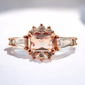Morganite Rose Gold Art Deco 14K Gold Vermeil Ring
